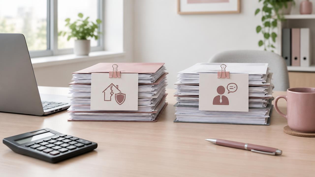 Twee stapels documenten als illustratie van bedrijfsaansprakelijkheid en beroepsaansprakelijkheid